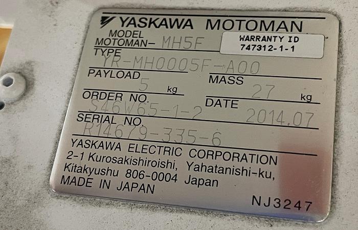 Used YASKAWA MOTOMAN MH5F 6 AXIS ROBOT WITH FS100 CONTROLLER 5KG X 1193MM VERTICAL REACH