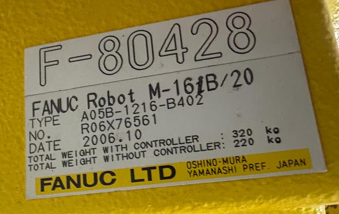 Used FANUC M16iB/20, WITH R30iA CONTROLLER, PENDANT, CABLES, UNDER 300 HOURS OF USE