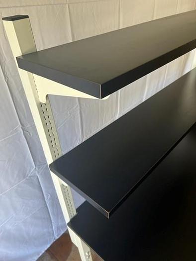 Recycled Labs Metal Frame table with 3/4 " phenolic top, and adjustable 2 tier laminate shelving
