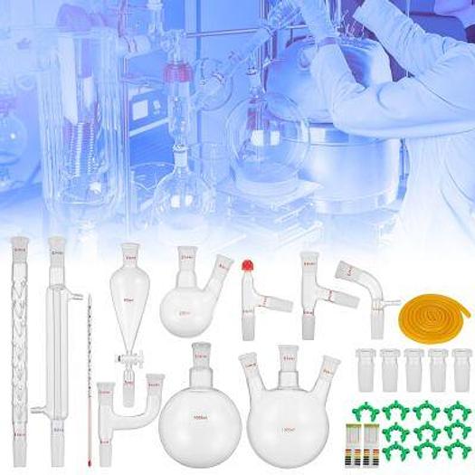 For Sale CROSSOCEAN 32PC Set New Glassware 24/40 Lab 32PCS Chemistry Lab Distillation Kit 250 1000ml for Separation Purification