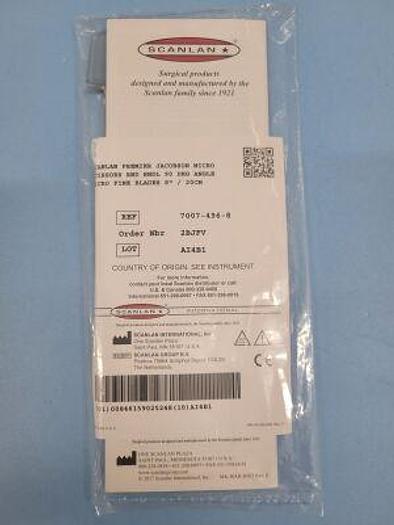 For Sale SCANLAN 7007-496-8 Premier Jacobson Micro Scissors RND HNDL 90 Deg Micro Fine Blades 8" 20cm