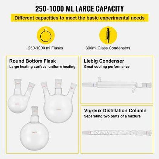 For Sale CROSSOCEAN 32PC Set New Glassware 24/40 Lab 32PCS Chemistry Lab Distillation Kit 250 1000ml for Separation Purification