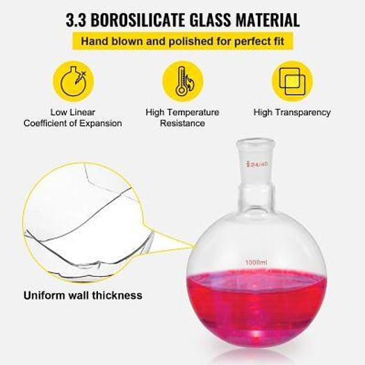 For Sale CROSSOCEAN Glass Kit 13pcs Distillation 24/40 Joints Distillation Apparatus Borosilicate Glass Lab Glassware Kit w/ 1000ml Round Bottom Flask