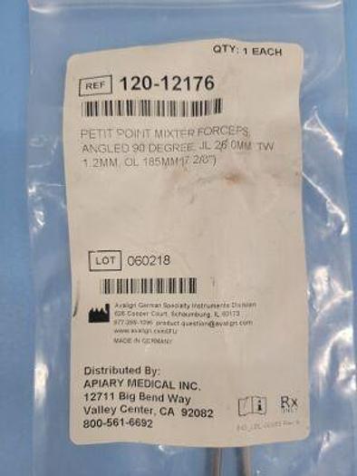 For Sale AVALIGN TECHNOLOGIES 120-12176 Petit Point Mixter Forceps Angled 90 Deg, JL 26 mm TW 1.2mm, OL 185mm (7 2/8")