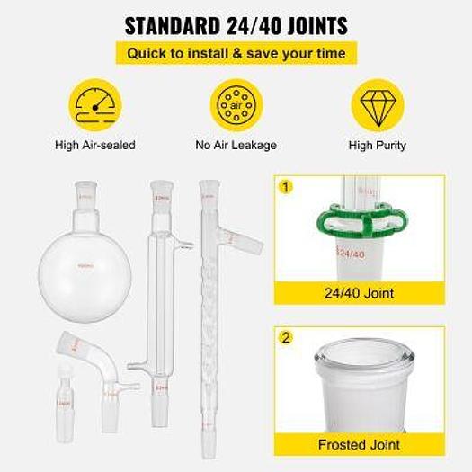 For Sale CROSSOCEAN Glass Kit 13pcs Distillation 24/40 Joints Distillation Apparatus Borosilicate Glass Lab Glassware Kit w/ 1000ml Round Bottom Flask