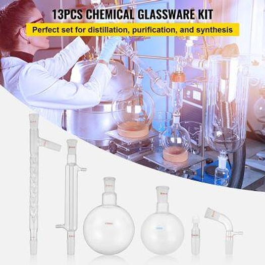 For Sale CROSSOCEAN Glass Kit 13pcs Distillation 24/40 Joints Distillation Apparatus Borosilicate Glass Lab Glassware Kit w/ 1000ml Round Bottom Flask
