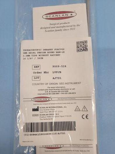 For Sale SCANLAN 9009-524 Thoracoscopic Debakey Forceps 5mm Axial Design Round Handle 3.5mm Tips Without Ratchet 14 1/4" / 36cm