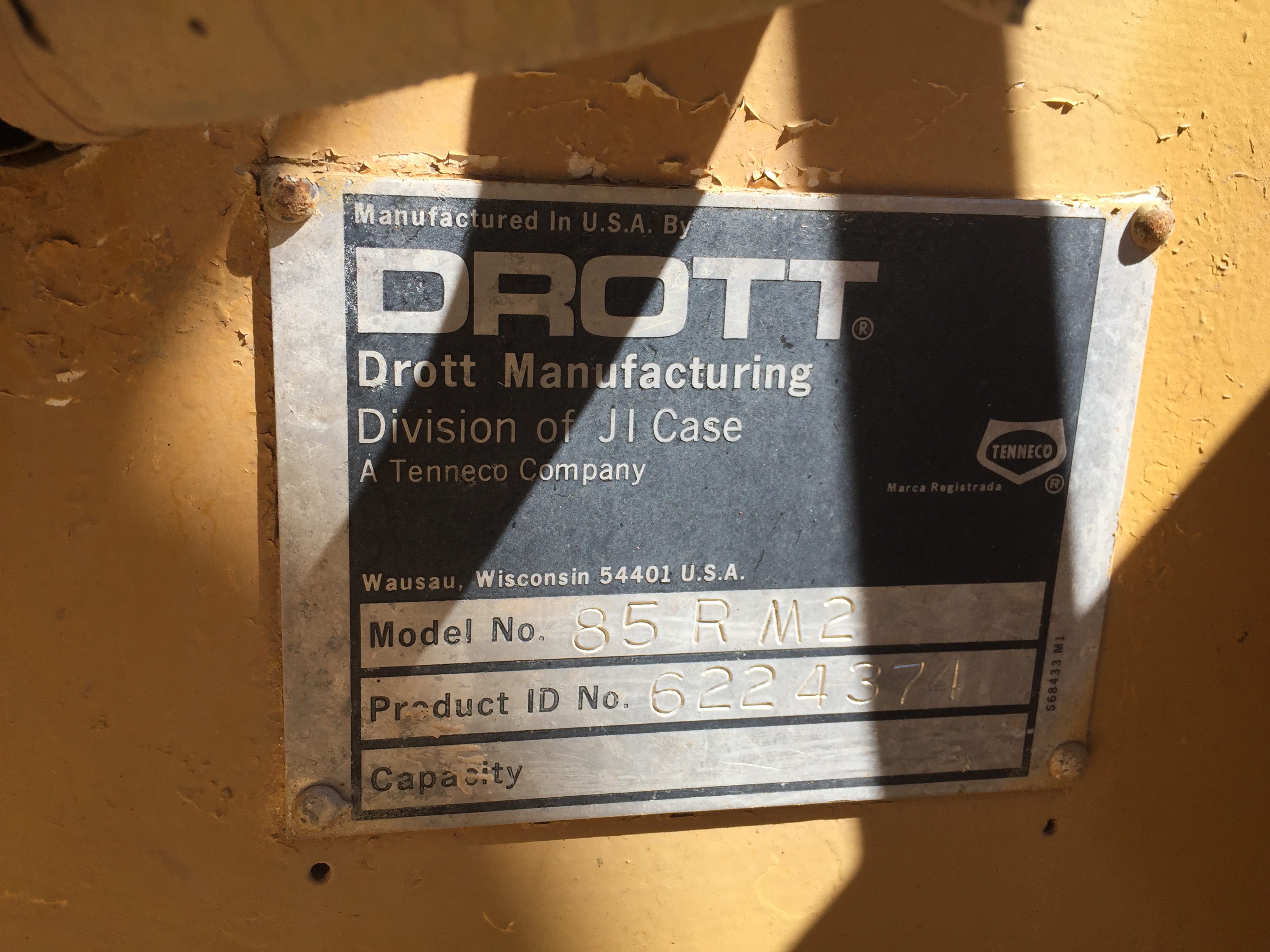 Used 10,500 lb. Drott/Case Model 85RM2 Carry Deck Crane; Propane Engine; S/N 6224374