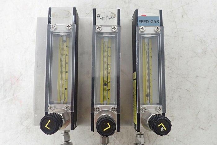 Used Lot of 3 Dwyer Flow Meters with 3 Swagelok Stainless Steel Ball Valves SS-41GS2