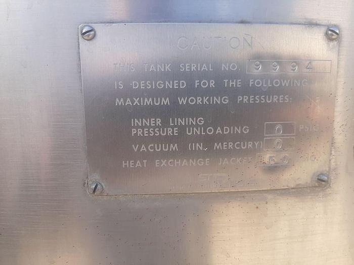 Used 600 GALLON CREMERY PACKAGE MIX TANK - S/S - JACKETED