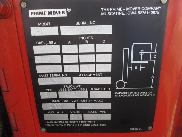 Used Prime Mover SR30 Powered Stacker Forklift