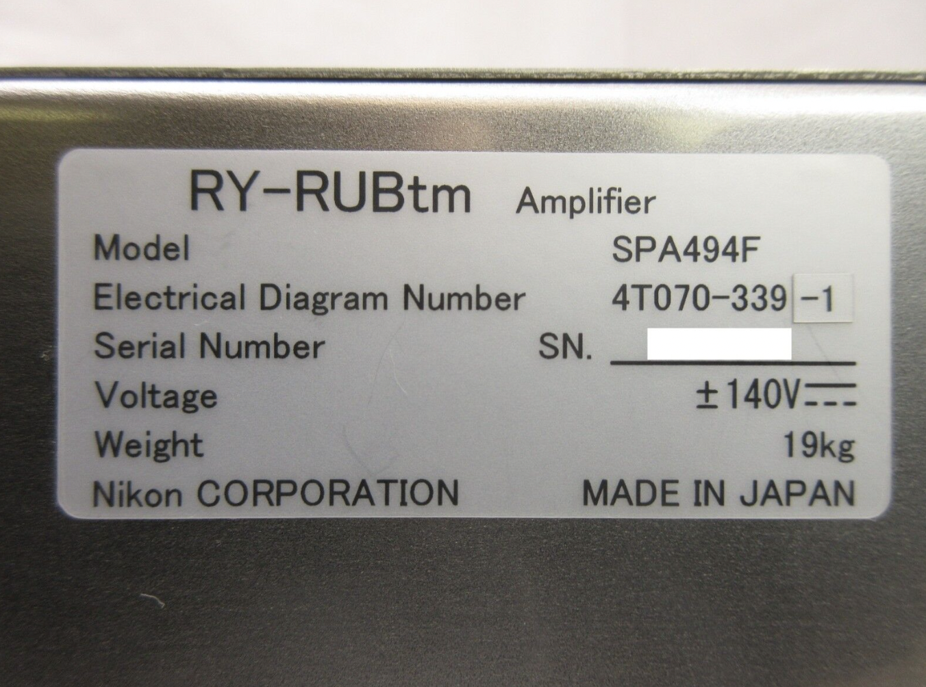 Used Nikon 4T070-339-1 RY-RUBtm Amplifier SPA494F NSR-S620D ArF Immersion Used