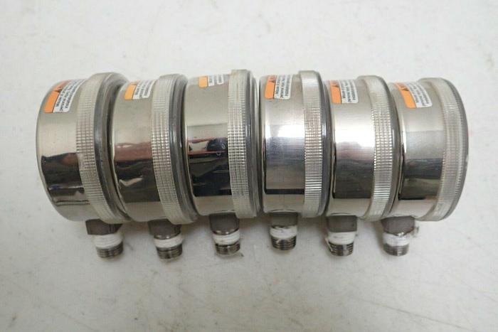 Used Lot of 6 USG 316 SST Tube Connection Welded 0-60 PSI Pressure Gauges