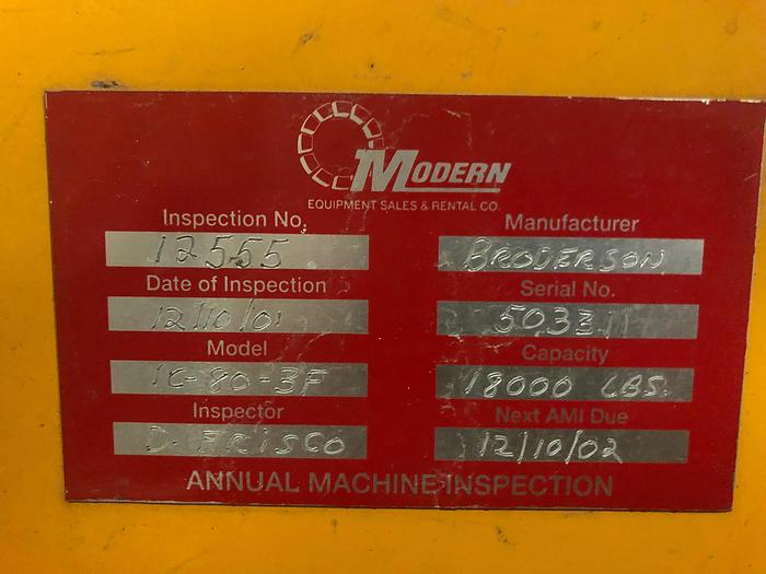 Used BRODERSON CRANE 9 TON CAPACITY MODEL IC80-3F