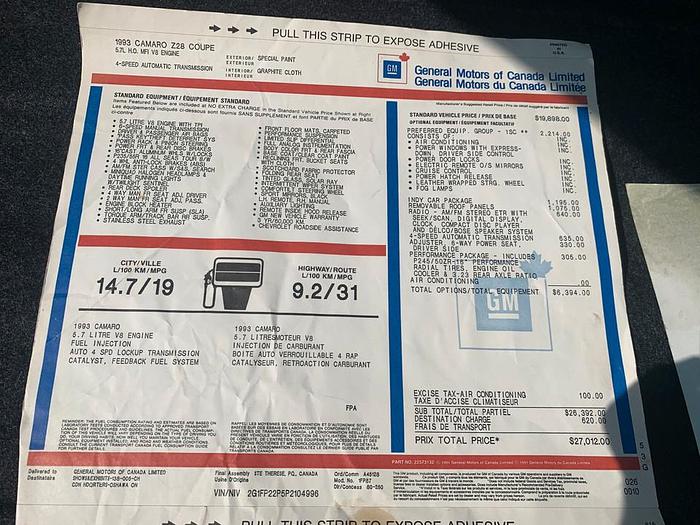 Used 1993 CHEV CAMARO Z28 INDY PACE CAR (LIKE NEW) $34,995 -12,905 KM