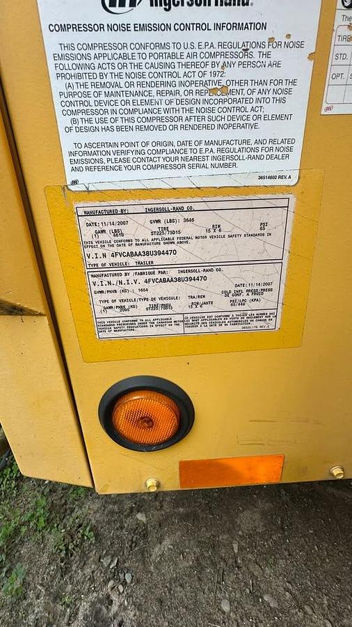 Used 2007 Ingersoll Rand p185wjd compressor