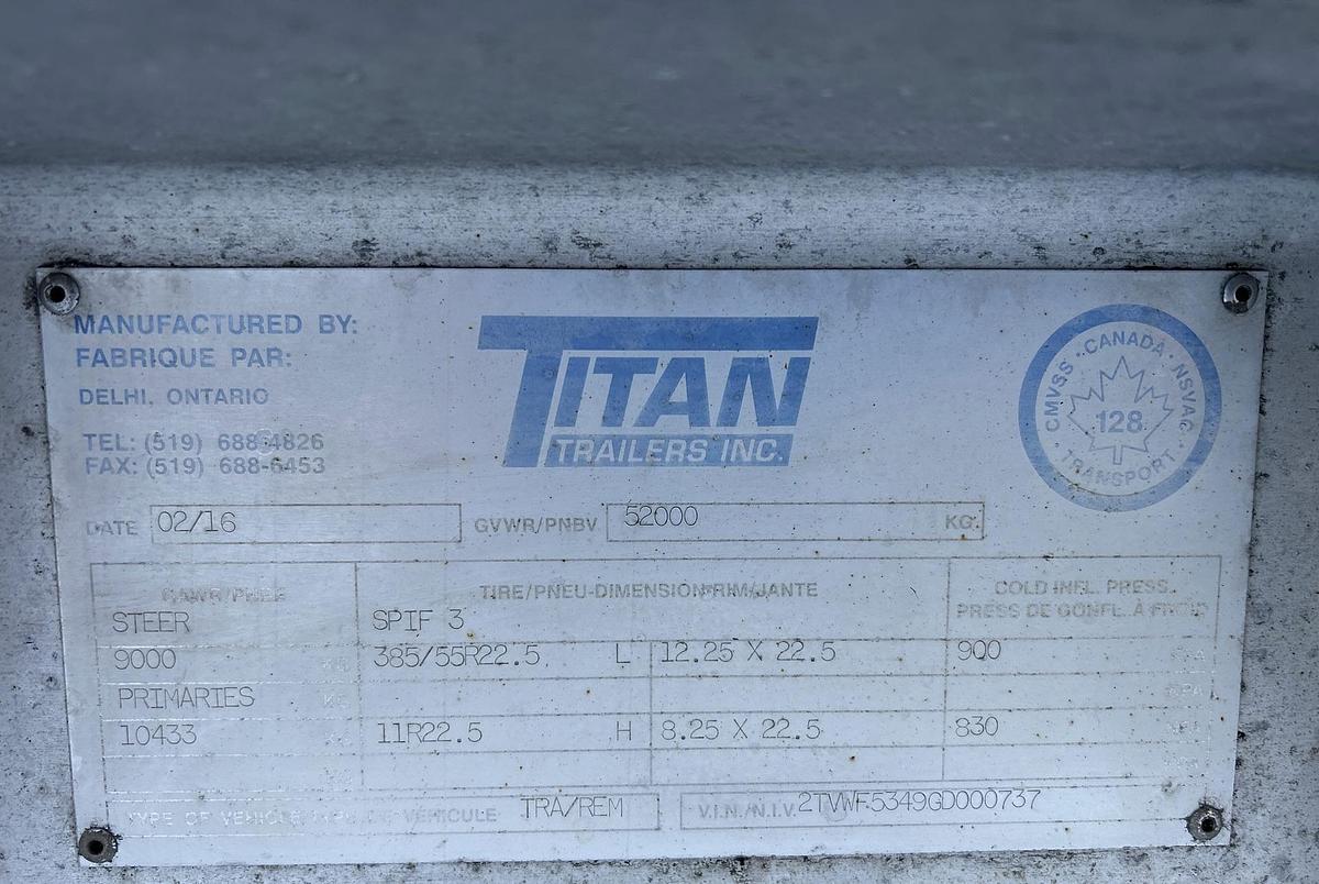 Used 2016 Titan 53 ft x 102 in Quad/A Moving Floor Open-Top Chip Trailer