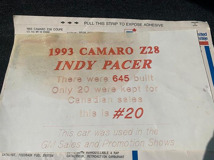 Used 1993 CHEV CAMARO Z28 INDY PACE CAR (LIKE NEW) $34,995 -12,905 KM