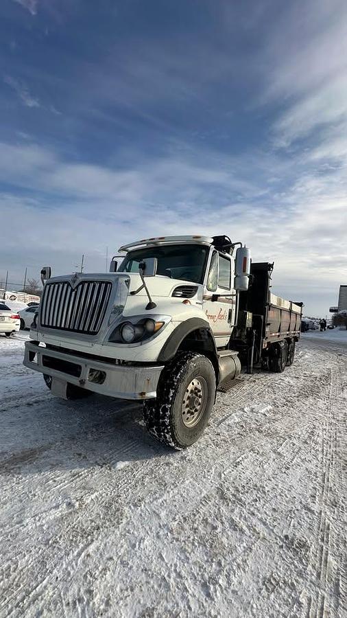 Used 2010 International 7600 Crane truck with a dump box