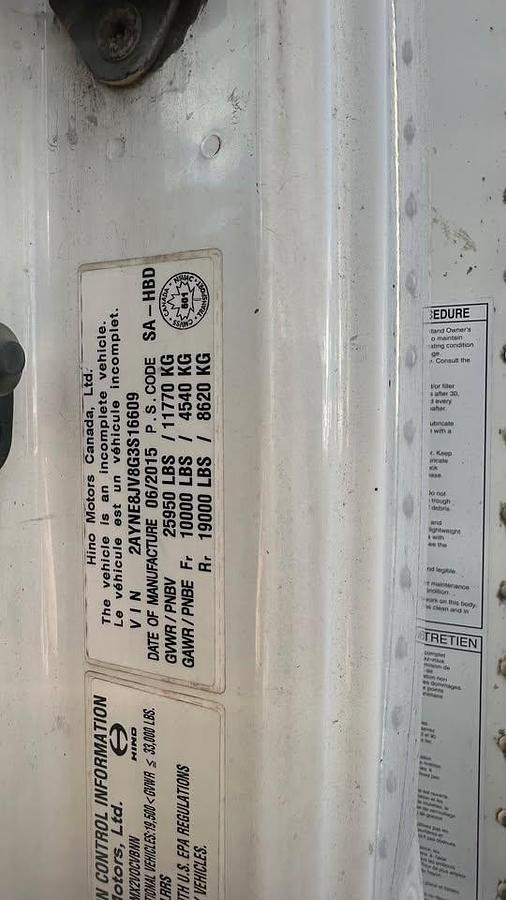 Used 2016 Hino 268 26ft box