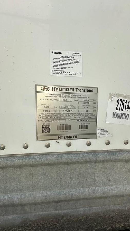 Used 2022 HYUNDAI DRY VAN trailer
