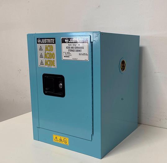 Used JustRite 890402 4 Gallon Blue Acid Cabinet 17"x 22"x 17" Manual Close