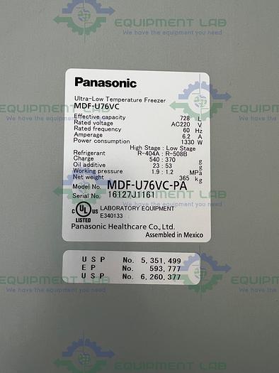 Used Panasonic  MDF-U76VC-PA VIP+ Series -86ºC Ultra Low  Freezer 25.7 Cu. Ft., 220V