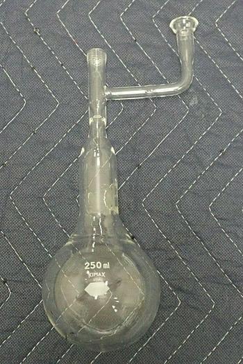 Used Kimax 250ml Glass Round Bottom Distillation Flask with Ace Claisen Adapter