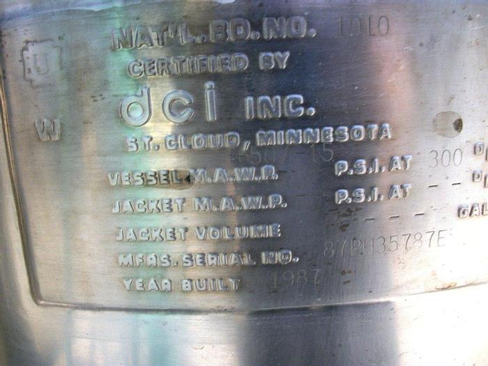 Used Tank, 50 Gallon, 316L Stainless Steel, Agitated, 50 PSI, DCI, DT/DB, B #S741884