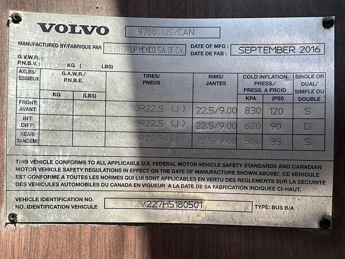 Used 2017 VOLVO 9700