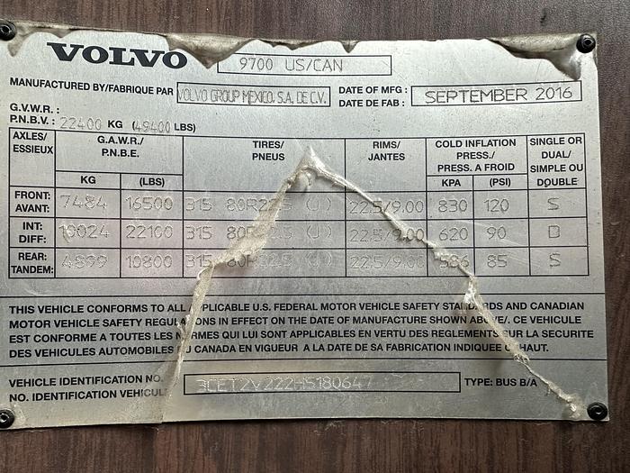 Used 2017 VOLVO 9700