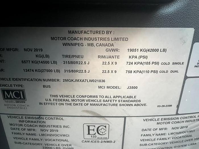 Used 2020 MCI J3500