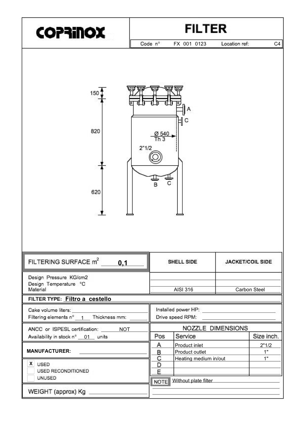 Used Filter body without filter elements. Heating jacket.