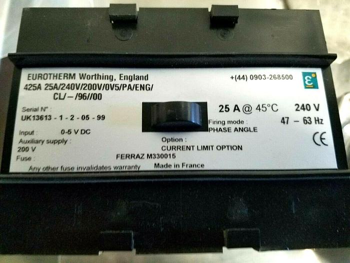 Used Eurotherm Relay Switch 425A 25A /240V/200V/0V5/PA/ENG/CL/-/96//00 FREE SHIPPING