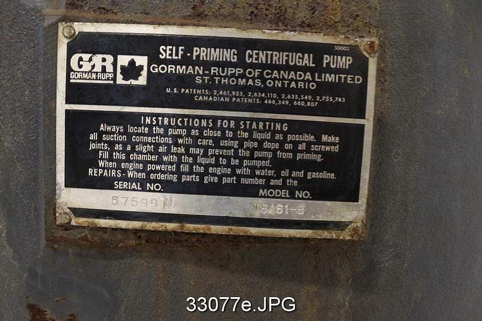 Used Gorman Rupp T8A61-B 8x8 Self Priming Centrifugal Pump #33077