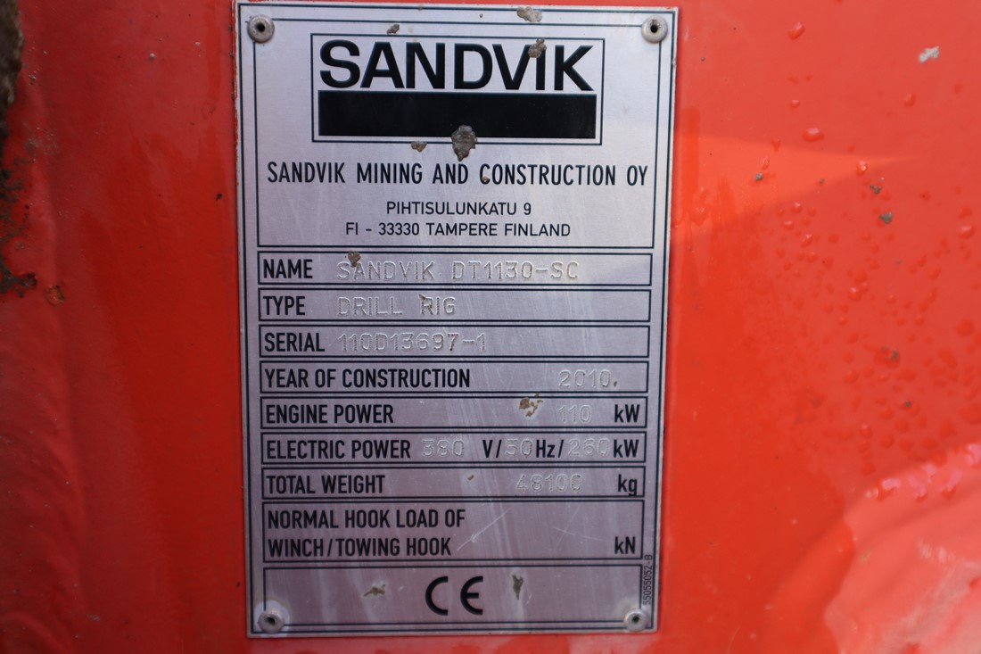Used 2010 SANDVIK DT1130-SC jumbo drill rig