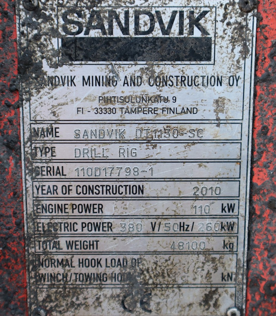 Used 2010 SANDVIK DT1130-SC tunnel jumbo drill rig for sale