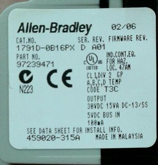 Used ALLEN BRADLEY 1791D-0B16PX SERIES D COMPACT BLOCK I/O DEVICENET OUTPUT,