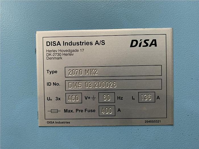Used 2003 DISAmatic  2070 Mk2-B Molding Line