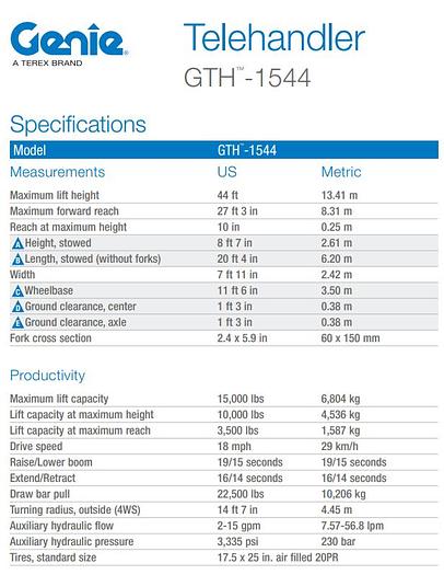 Used 2015 Genie 15,000 LBS reach lift