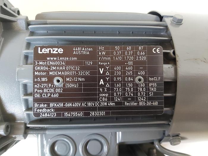 Winkelgetriebemotor, GKR04-2M HAR 071C32, 271,9 rpm, 12 Nm, Lenze neuwertig