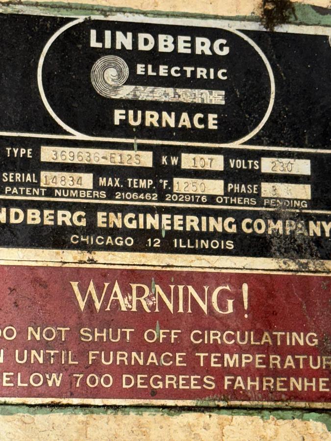 Used 36"W x 36"H x 96"L, Lindberg, 1250°F, Electric