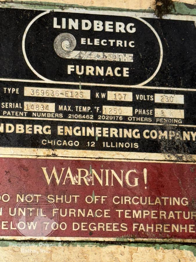 Used 36"W x 36"H x 96"L, Lindberg, 1250°F, Electric