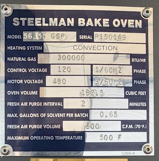 Used 60"W x 84"H x 60"L, Steelman, 500°F, Gas Fired, Class A, Solvent Rated, LIKE NEW