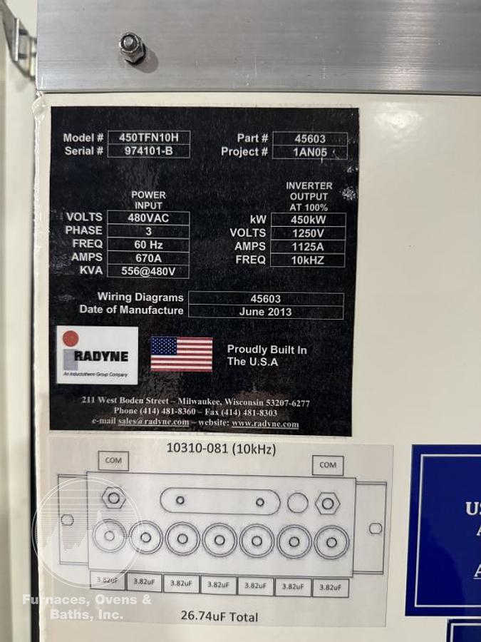 Used Radyne 450TFN10H, 450 kW, 10 kHz Induction Heating Power Supply