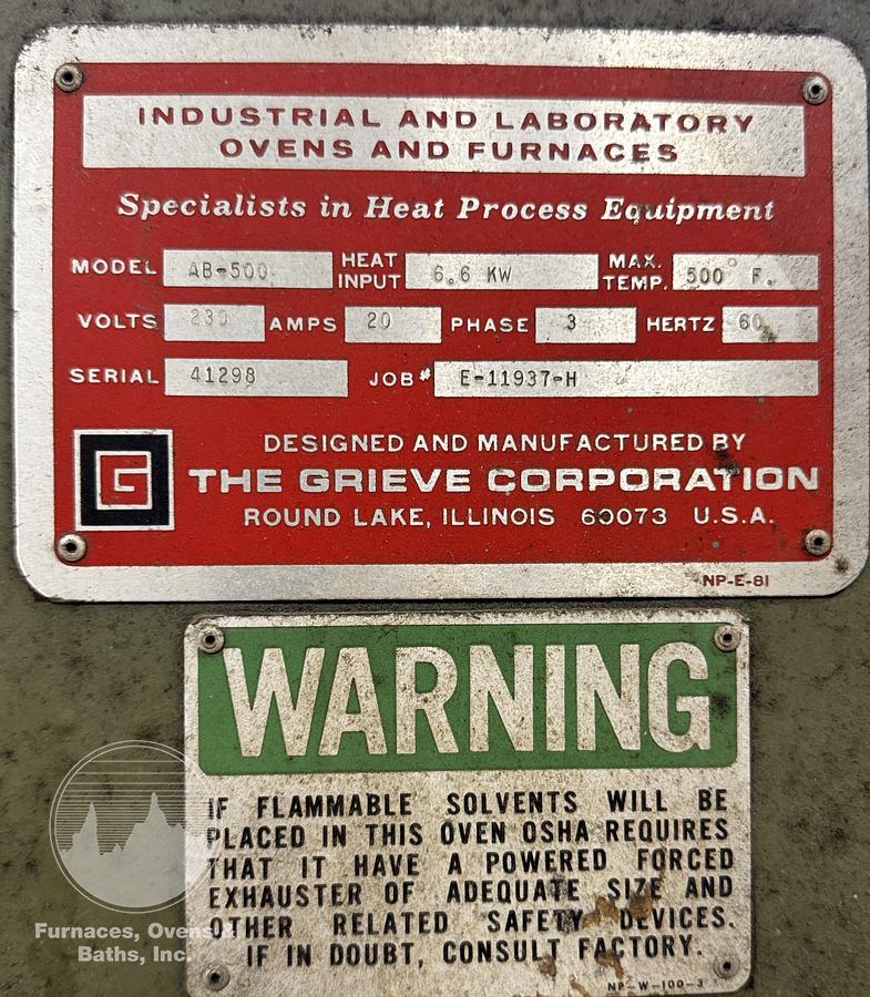Used 36"W x 36"H x 36"L, Grieve AB-500, Electric, 500-F