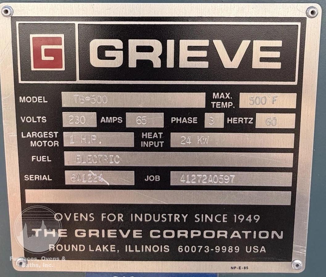 Used 48"W x 60"H x 48"L, Grieve TB-500, Electric, 550-F, w/Cart