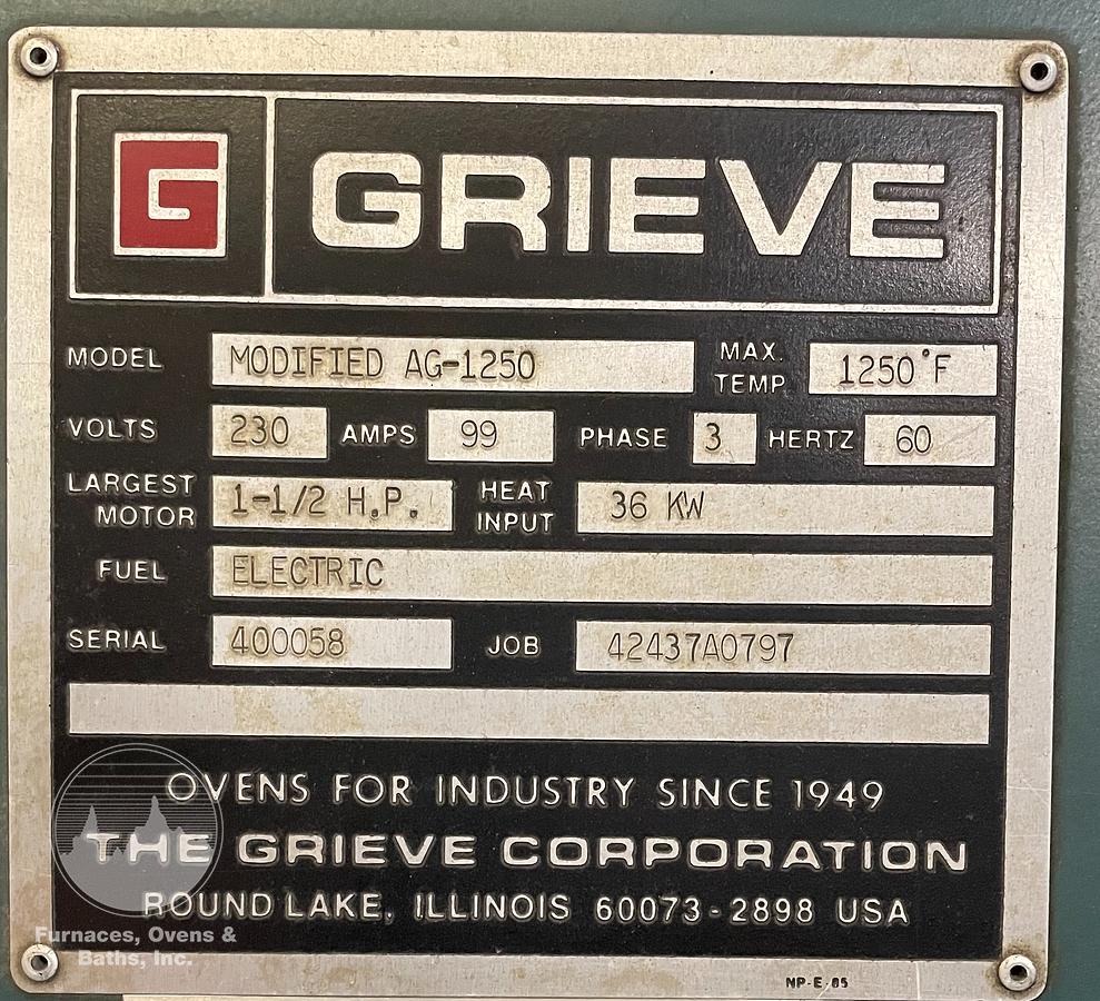 Used 48"W x 36"H x 48"L, Grieve AG-1250, Electric, 1250-F