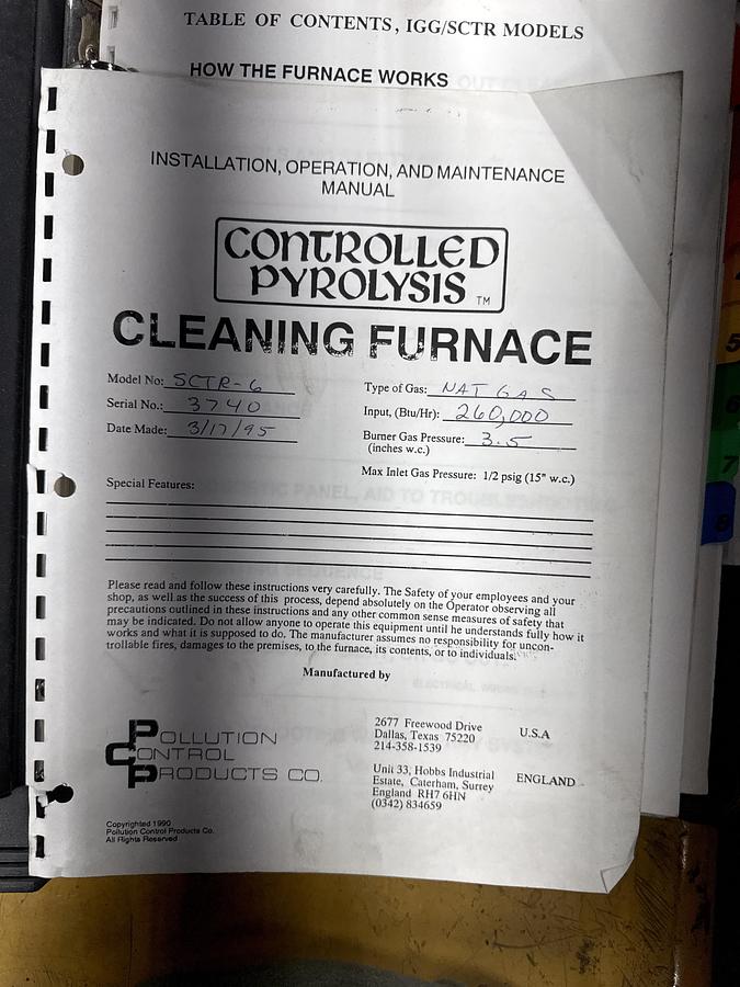 Used Pollution Control Products Burn Off SCTR-6