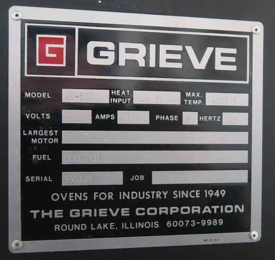 Used 36"W x 36"H x 36"L, Grieve AB-500, Electric, 500-F/400-F w/Solvents